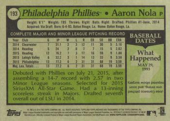 2016 Topps Archives #193 Aaron Nola Back