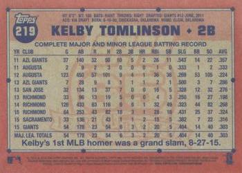 2016 Topps Archives #219 Kelby Tomlinson Back