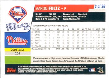 2006 Topps Philadelphia Phillies Fan Appreciation Day SGA #2 Aaron Fultz Back