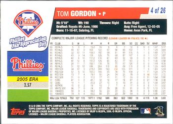 2006 Topps Philadelphia Phillies Fan Appreciation Day SGA #4 Tom Gordon Back