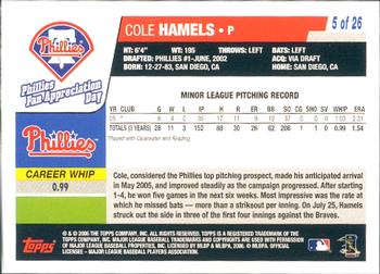2006 Topps Philadelphia Phillies Fan Appreciation Day SGA #5 Cole Hamels Back