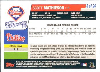 2006 Topps Philadelphia Phillies Fan Appreciation Day SGA #8 Scott Mathieson Back