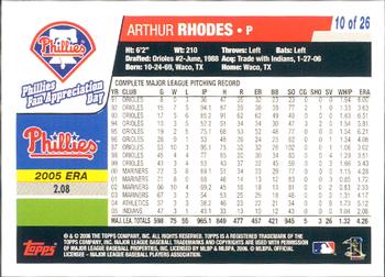 2006 Topps Philadelphia Phillies Fan Appreciation Day SGA #10 Arthur Rhodes Back