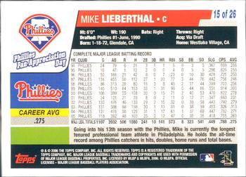 2006 Topps Philadelphia Phillies Fan Appreciation Day SGA #15 Mike Lieberthal Back