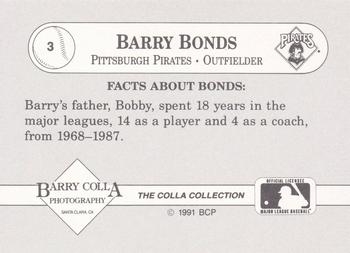 1991 The Colla Collection Barry Bonds #3 Barry Bonds Back