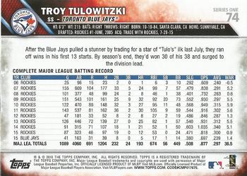 2016 Topps - Rainbow Foil #74 Troy Tulowitzki Back