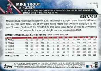 2016 Topps - Gold #1 Mike Trout Back