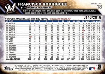 2016 Topps - Gold #18 Francisco Rodriguez Back