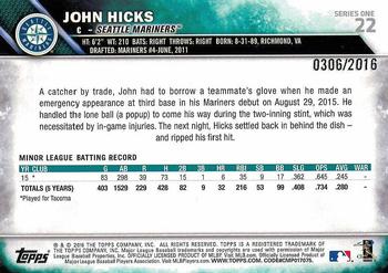 2016 Topps - Gold #22 John Hicks Back