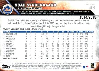 2016 Topps - Gold #43 Noah Syndergaard Back