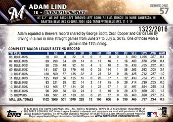 2016 Topps - Gold #57 Adam Lind Back