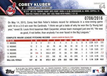 2016 Topps - Gold #64 Corey Kluber Back