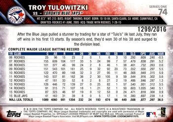 2016 Topps - Gold #74 Troy Tulowitzki Back