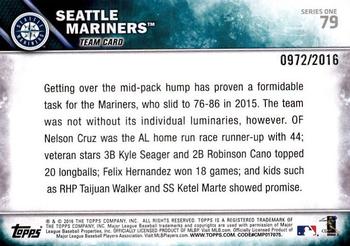 2016 Topps - Gold #79 Seattle Mariners Back