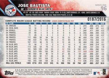 2016 Topps - Gold #96 Jose Bautista Back