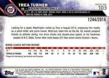 2016 Topps - Gold #103 Trea Turner Back