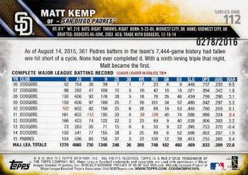 2016 Topps - Gold #112 Matt Kemp Back