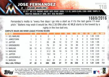 2016 Topps - Gold #118 Jose Fernandez Back