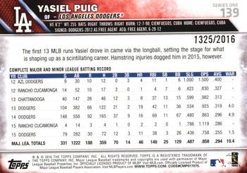 2016 Topps - Gold #139 Yasiel Puig Back