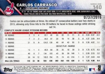 2016 Topps - Gold #140 Carlos Carrasco Back