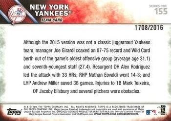 2016 Topps - Gold #155 New York Yankees Back