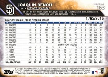 2016 Topps - Gold #163 Joaquin Benoit Back