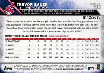 2016 Topps - Gold #193 Trevor Bauer Back