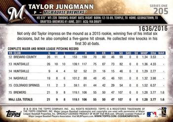 2016 Topps - Gold #205 Taylor Jungmann Back