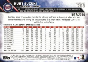 2016 Topps - Gold #208 Kurt Suzuki Back