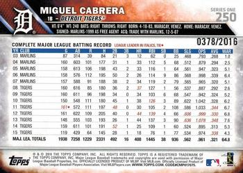 2016 Topps - Gold #250 Miguel Cabrera Back