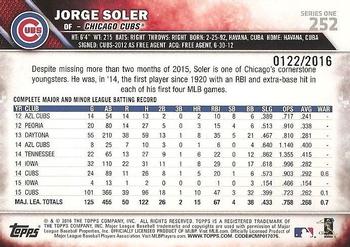 2016 Topps - Gold #252 Jorge Soler Back