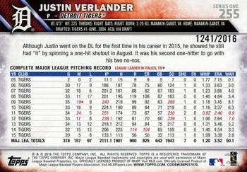 2016 Topps - Gold #255 Justin Verlander Back