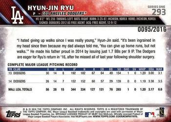 2016 Topps - Gold #293 Hyun-Jin Ryu Back