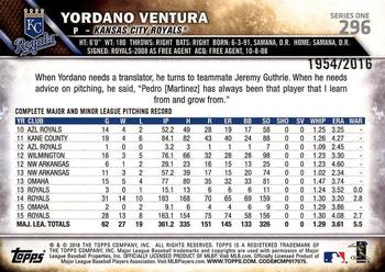2016 Topps - Gold #296 Yordano Ventura Back