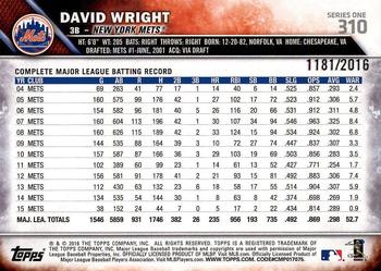 2016 Topps - Gold #310 David Wright Back