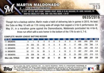 2016 Topps - Gold #313 Martin Maldonado Back