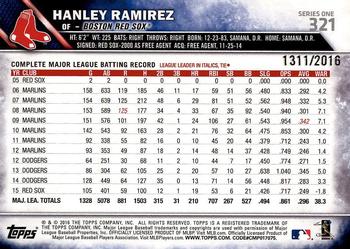 2016 Topps - Gold #321 Hanley Ramirez Back