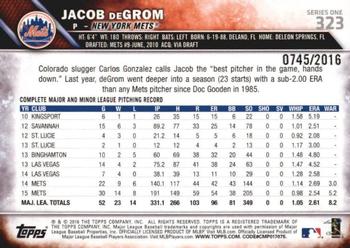 2016 Topps - Gold #323 Jacob deGrom Back