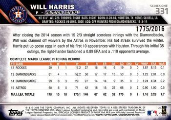 2016 Topps - Gold #331 Will Harris Back