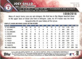 2016 Topps - Gold #353 Joey Gallo Back