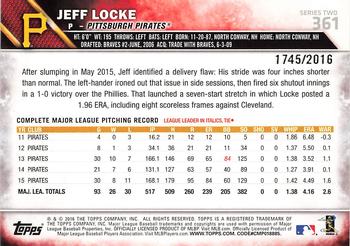 2016 Topps - Gold #361 Jeff Locke Back