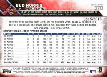 2016 Topps - Gold #370 Bud Norris Back