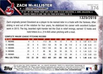 2016 Topps - Gold #374 Zach McAllister Back