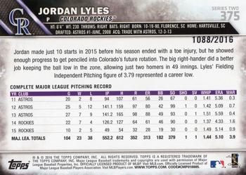 2016 Topps - Gold #375 Jordan Lyles Back