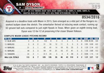 2016 Topps - Gold #389 Sam Dyson Back