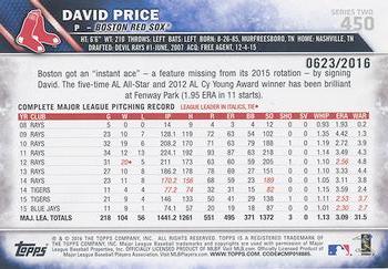 2016 Topps - Gold #450 David Price Back