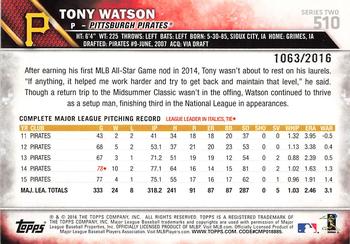 2016 Topps - Gold #510 Tony Watson Back