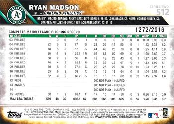 2016 Topps - Gold #512 Ryan Madson Back
