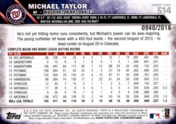 2016 Topps - Gold #514 Michael Taylor Back