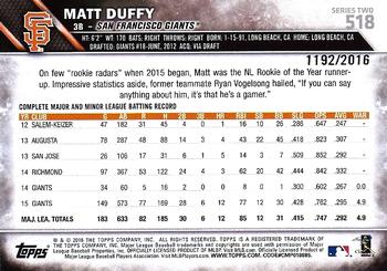 2016 Topps - Gold #518 Matt Duffy Back